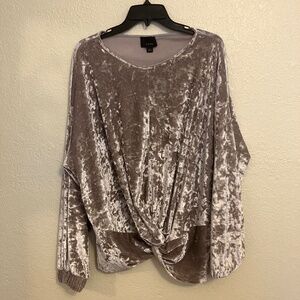 Lumiere Women's Top Velvet Pullover Front Twist Long Sleeve Gold - Size L